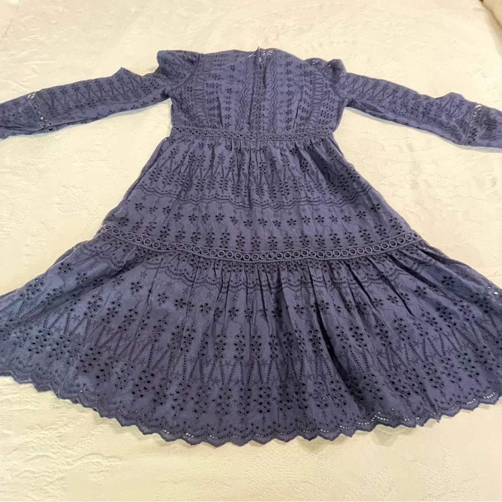 J. Crew Eyelet Lace Flutter Hem Dress Size‎ 2 Navy Blue Preppy A Line